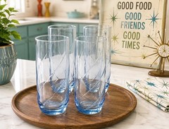 Vintage Libbey Misty Blue Optic Swirl Tumblers Set of 4 12 oz MCM