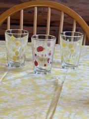 Vintage Libbey Polka Dot Tumbler/ Tall Juice Glasses , Yellow & Pink , Set of 3