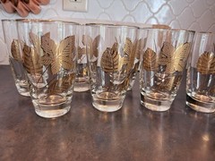 Vintage Libbey 22K Gold- Maple -Oak -Leaf Tumblers 10 Oz Set Of 8