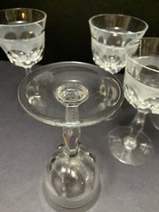 5 Tiffin 6.5″ Wine Glasses Cross Hatch Band Vintage Clear Prism Stem 6 Panel