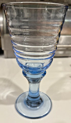 7 Swirl Ribbed Blue Turquoise Blown Wine Glass Goblet 7″