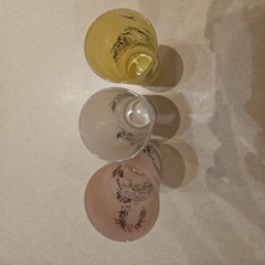 3 Libbey SOUTHERN BELLE Frosted Tom Collins Glasses, pink, white, and yellow