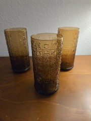 Set Of 3 Rare Vintage Imperial Glass Texas Brands 6” Drinking Glass Tumblers