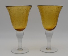ARTLAND Amber Iris Bubbles Hand Blown Water Goblet Wine Glass Set of 2 G41