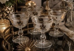 Libbey Gold Autumn Leaf Cocktail Glasses MCM Vintage Barware Set of 4
