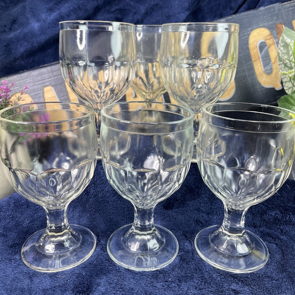 HAZEL ATLAS 5.5″ Goblet Beverage Wine Glass ACT54 Half Panel – Set Of 6 VTG