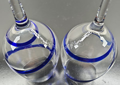 (2) Pier 1 Swirline Cobalt Water Goblets Set Elegant Blue Swirl Stemware Bar Lot