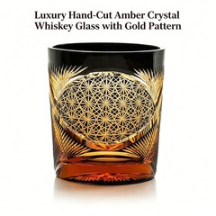 Luxury Handmade Edo Kiriko Whisky Brandy Crystal Cut Glass Amber Black Tumbler