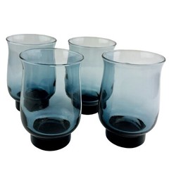 Vintage Libbey Tulip Dusky Blue Glasses Set of 4 Flat Tumbler Retro 12 oz 4.5″