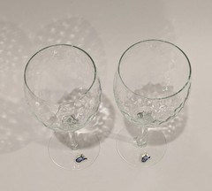 Set/2 Vintage West Virginia Glass Diamond Optic Wine Mouth Blown Glass 8.75″ NEW