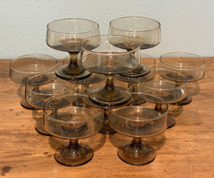Libbey Tawny Accent Champagne Sherbet Glass Smoke Brown Footed Vintage Set of 12