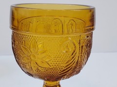 Vintage Set of 8 Indiana Tiara Sandwich Pattern Amber Glasses 4 1/8″ Tall