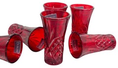 6 Godinger Dublin Vodka Ruby Red Crystal Shot Glasses Hand Wash 3.5-Inch Height