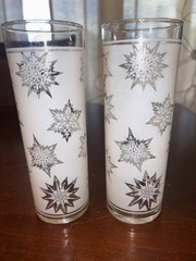 2 MCM Atomic Snowflake Federal Glass 12oz Tumblers Frosted Vintage 1950s 60s