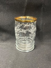 Set Of 4 Vintage Macbeth Evans Coralene Pattern Glass Tumblers W/Metallic Trim