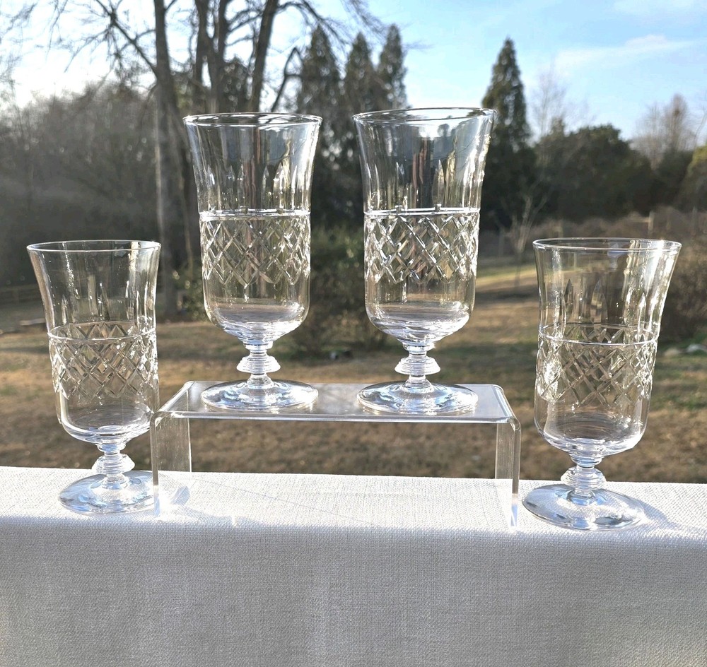 4 Crystal Water Glasses Rock Sharpe Sutton Wine Iced Tea Goblets 18 Oz Vtg 1960s