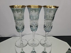 1 Champagne Flute Glass 7-1/2″ Crystal Ebeling & Reuss Marchioness Emerald Green