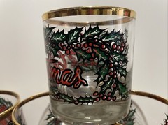 Rare Cursive «Merry Christmas» Holly Double Old Fashioned Glass Set Of 4