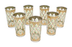 Set Of 7 MCM Culver Valencia 22kt Highball Bar Glasses RARE