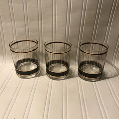 Culver Signed Devon 22 Karat Gold & Black Double Old Fashion Glasses Set Of Six