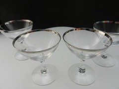 Fostoria Wedding Ring Tall Champagne Sherbets 4 Platinum Trim 4 3/8″ T ca1953-75
