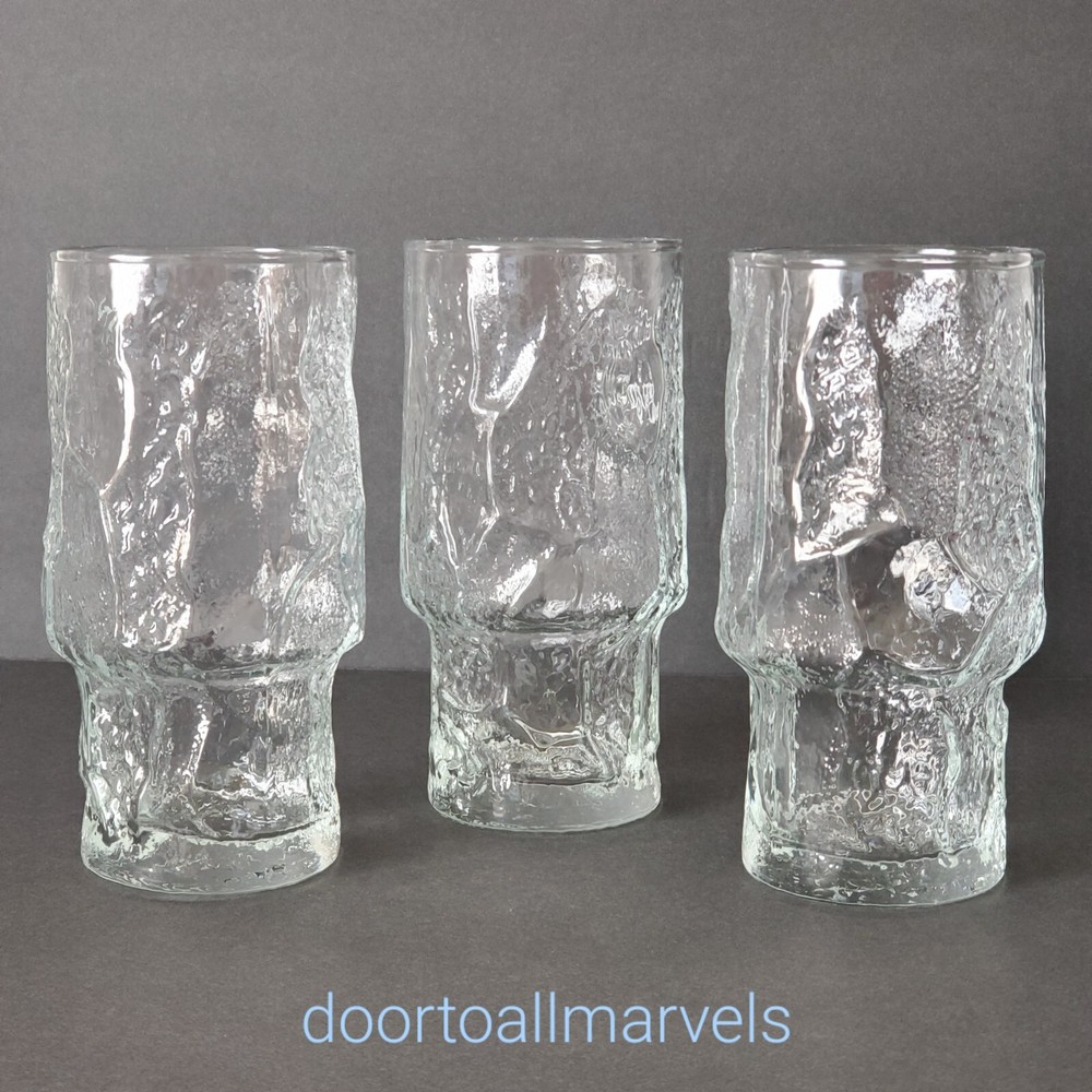 3 MCM Libbey Normandy Glacier Ice Tumblers Water or Tea or Beer Clear Glass
