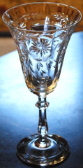 SENECA Antique Set 4 ETCHED CRYSTAL WATER GOBLET GLASSES Hand Blown OPTIC Floral