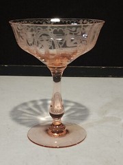 1- FRY30 Fry Pink Dancing Sunbathing Lady Depression Glass CHAMPAGNE 5 1/8″