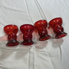 4- New Martinsville MOONDROPS RED * 2 3/4″ – 2 oz SHOT GLASSES/ TUMBLERS*
