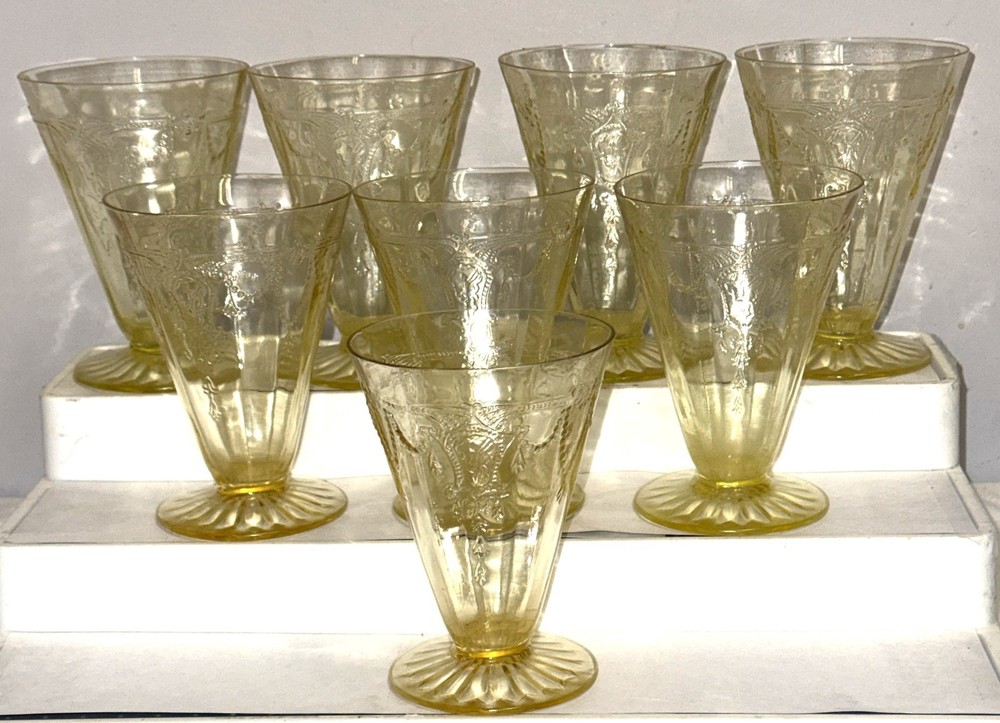 8 Anchor Hocking CAMEO/BALLERINA YELLOW 4 3/4″ – 9 oz FOOTED WATER TUMBLERS