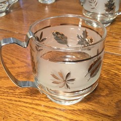Set of 6 Libbey Glass Co. Silver Leaf 3 1/4-inch Cups Mugs with Metal Handles