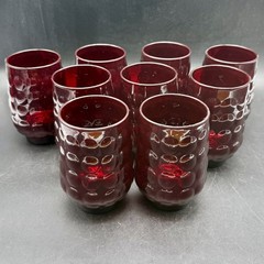 Vintage Anchor Hocking Royal Ruby Red Bubble 12oz Drinking Glasses Set of 9
