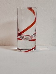 Red Swirl tall Shot Glass PIER 1 Clear with Red Swirl Line Design 3.5″ Tall