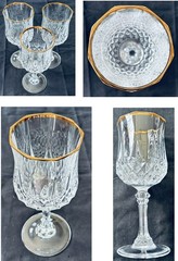 VINTAGE Cristal D’arques LONGCHAMP Wine Glasses 8 oz. Gold Trim 3-Pc EXCELLENT