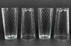 Vintage Set of 4 Libbey DuraTuff Diamond Crosshatch Tumbler Cooler Glasses 16oz
