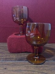 Vintage Geoegian Thick Amber Glass Goblets Set Of 2