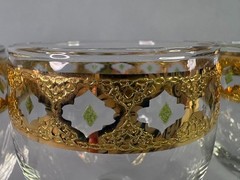 Culver Valencia Wine Glasses 22K Gold Green Jewel Hollywood Regency EUC Set of 4