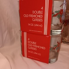 Libbey Christmas Poinsettia And Ribbon Double Old Fashioned Glasses #8
