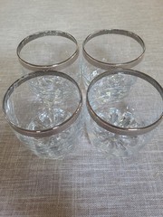Circleware Versailles Whiskey Low Ball Glasses Platinum Siver Rim Set Of 4