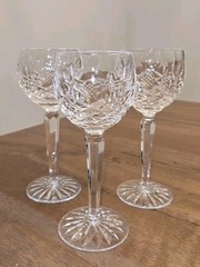 Set of 3 Waterford Crystal Kenmare Hock Wine Glasses, 7 3/8″, Gothic Etching