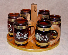 VTG Siesta Ware Western Cowboy 6 Mugs w/Chuck Wagon Wheel Holder – Great Shape!