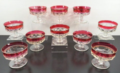 10 Tiffin Franciscan Kings Crown Ruby Flashed Champagne Sherbet Set Vintage MCM