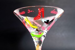 LOLITA «STILETTO» Martini Glass 7″ Tall by 4.75″ Wide Hand Painted Recipe Bottom