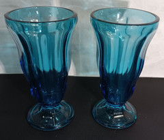 Anchor Hocking Colonial Tulip Laser Blue Soda Fountain Tumblers Cups Glasses