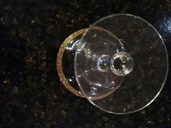 ANTIQUE FLORAL LACE GOLD RIMMED WAVY FOOTED SHERBET/DESSERT/CORDIAL GLASS~VEUC