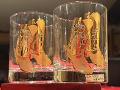 Vintage Culver 22k Gold Boots Laredo Double Old Fashioned Rocks Glasses USA MCM