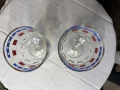 Pair Of Vintage Thumbprint USA Bartlett Collins Goblet Red, White, Blue Mint