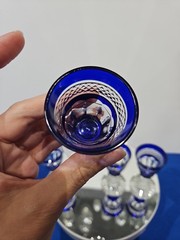4 Cordials Glasses Cobalt Blue Cut to clear Crystal Trianon type design st Louis