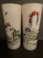 Vintage Victorian Southern Belle Highball Glasses Frosted Libbey Satin White