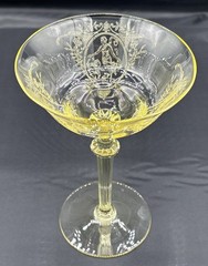 Rare 6 Maryland Glass Co, 1920’s Vaseline Diana & Nymph” Champagne Glasses Glow